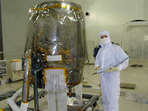 Jeff Ehrsam with Part of the IBEX Spacecraft Propulsion System