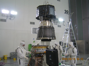 Fueled, Completed Stack in Clean Room Being Hoisted on to Spin Balance Table