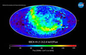 First IBEX map of the heliosphere showing the distribution of energetic neutral atoms across the entire sky in the range of 1.3 to 2.4 kiloelectron volts; an unexpected swath of higher numbers of energetic neutral atoms, called the "ribbon", was detected.